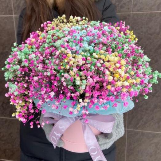 Flowers in a box "Rainbow of gypsophyll"