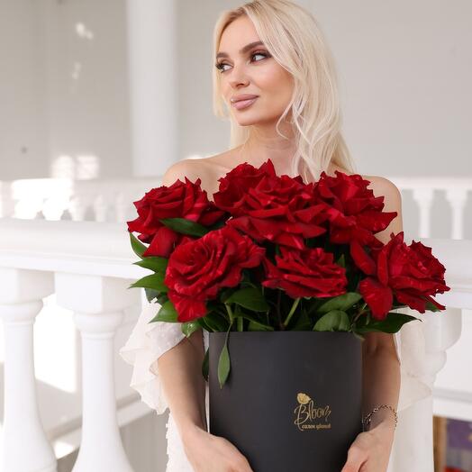 Red roses in a box