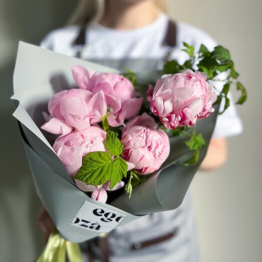 peonies with seasonal greenery