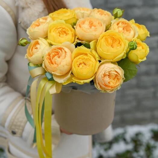 Rosas de peonía Catalina en Caja de sombrero (Tamaño S,15pcs)