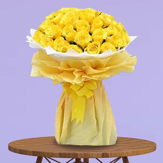 Yellow Roses Yellow and White Wrapped Bouquet