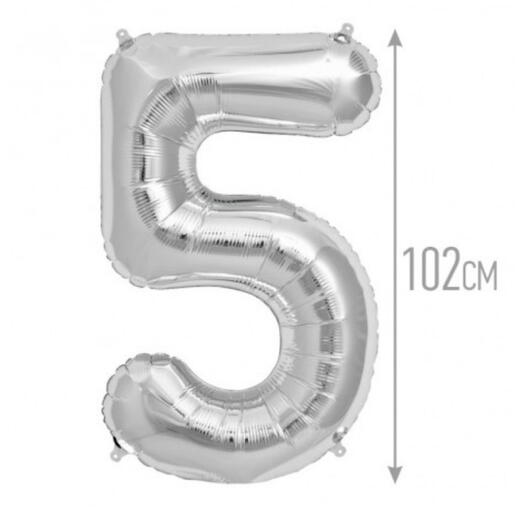 Шар гелиевый цифра 5 серебро, 102см