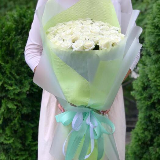 Bouquet of 51 White Roses "Moonlight"