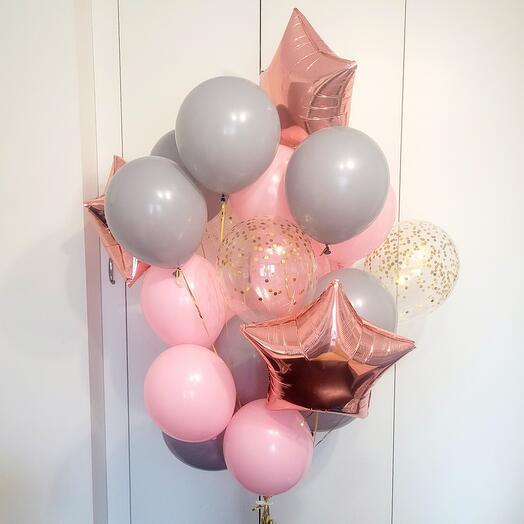Bolas en color rosa-gris 25 piezas Papel de aluminio, con confeti y clásico