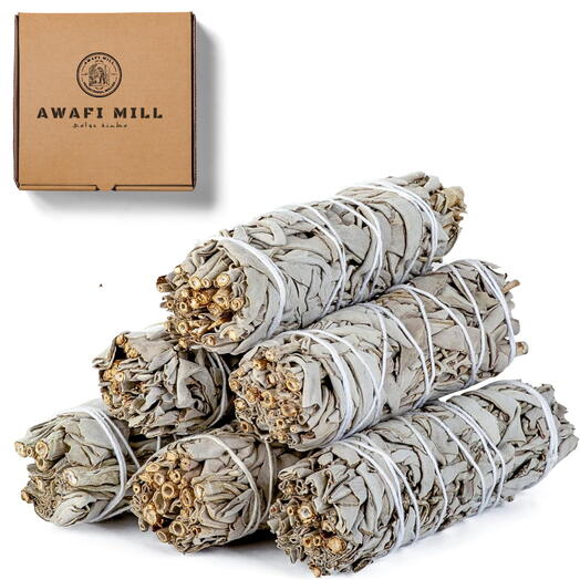 AWAFI MILL White Sage Smudge Sticks | sacred sage Bundle - Pack of 6 Sticks