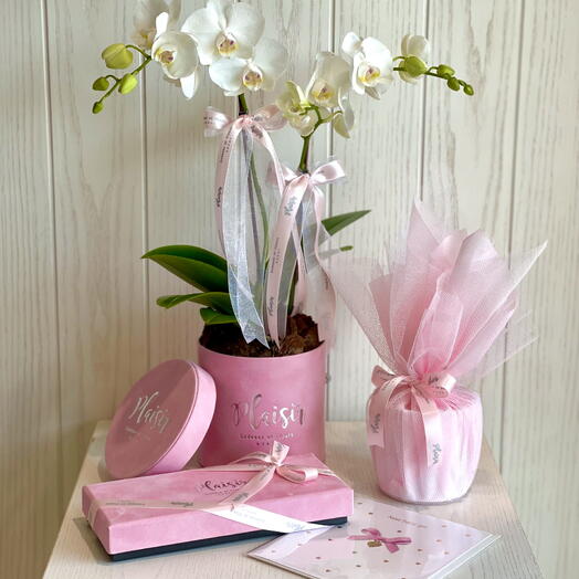 Make Her Smile Gift Set with Orchids Chocolates and Candle