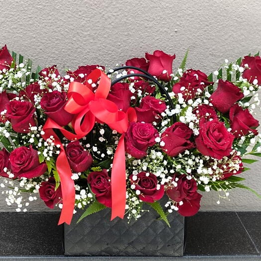 Meet You: 30 Stems of Red Roses beutifully arranged in black bag