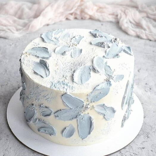 White and Light blue splash flower cake