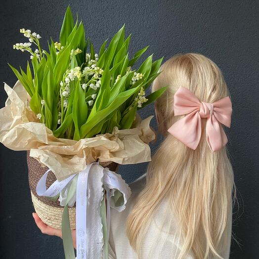 Basket with fragrant lilies of the valley "Spring"