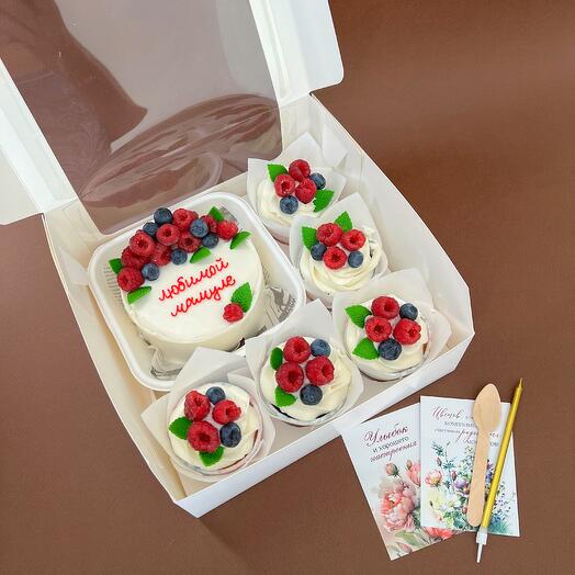 Бенто торт и ассорти капкейков 5 шт подарок маме, на День матери