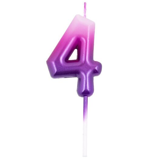 Свеча-цифра "4" розово-фиолетовая 6см
