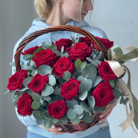 Red roses in a basket