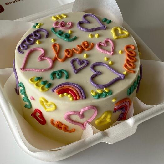 Бенто торт для любимой в стиле Doodle cake (надпись можно изменить)