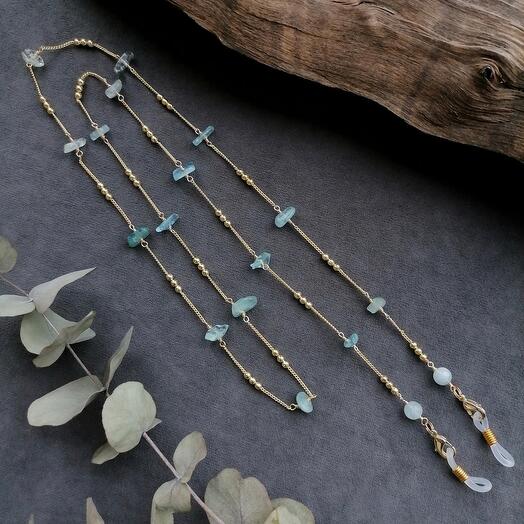 Цепочка для очков/аэрподов с аквамарином