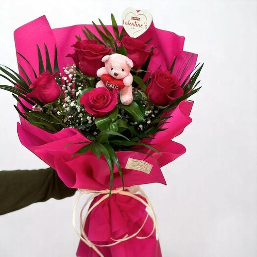 Ramo de 6 Rosas con Peluche