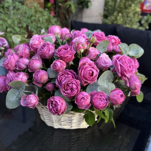 Basket with peony roses