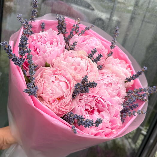 Peonies with lavender