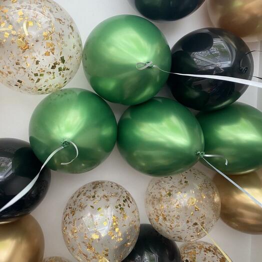 Для сестры - Набор из 18 шаров зеленый, черный, золото и прозрачный с конфетти