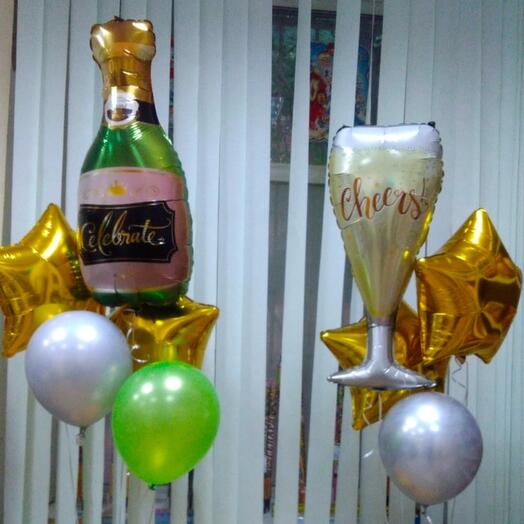 Set of foil balloons with helium "Champagne for birthday"