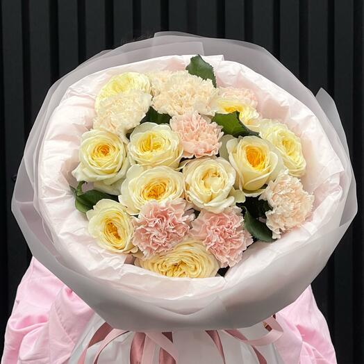 Розы пионовидные+диантусы