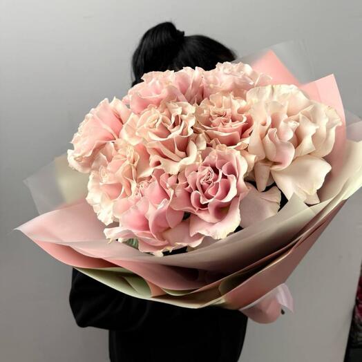 Монобукет из 9 розовых французских роз Пинк Мондиаль🌸
