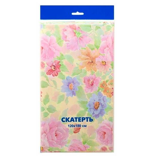 Скатерть одноразовая " Интерпак " 120*180см, 35мкм, ПВД, Пастель