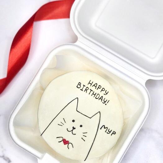 Бенто-торт на день рождения с надписью "Happy Birthday", для подруги, друга, сестры, брата, мужу, жене, бенто с котом