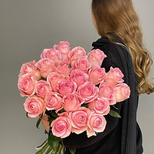 PINK DELUX букет под ленту из 21 розы