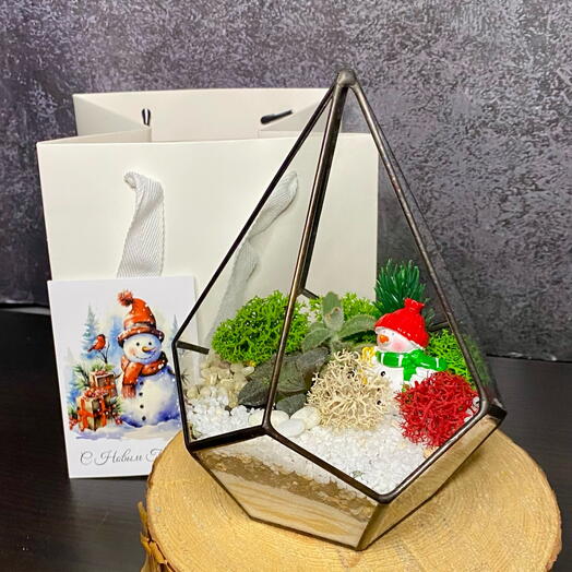 Флорариум «Капля» со снеговиком новогодний подарок