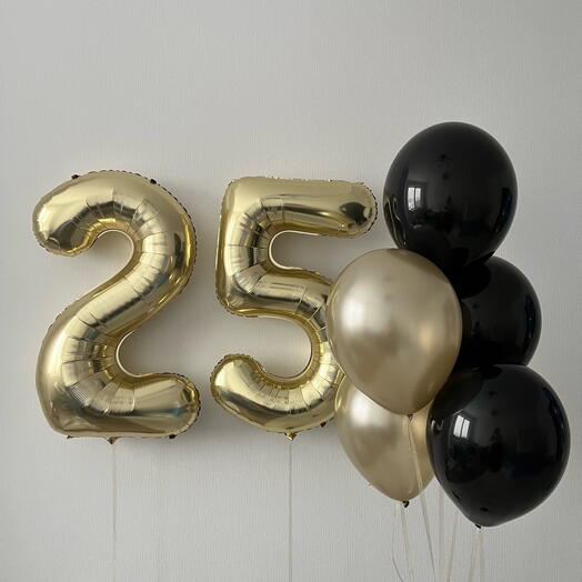 Шары цифры золото шампань с фонтаном шаров