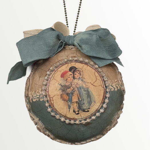 Елочная игрушка-медальон новогодняя, винтаж, под старину, ручная работа