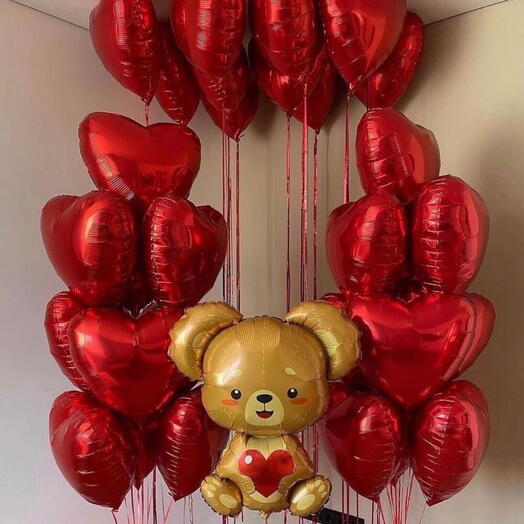 🧸🧸🧸Шарики сердцечки и мишка 31шт