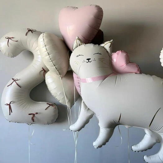 Шары, цифра (любая) и кошка