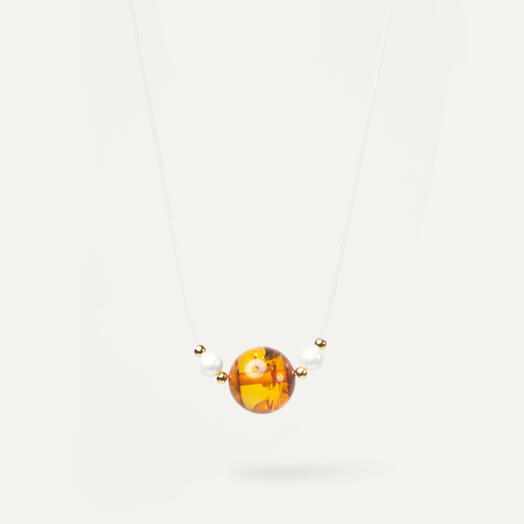 Чокер ожерелье Ива Белый жемчуг культивированный и Янтарь желтый 14K 35 см (CHO1034)