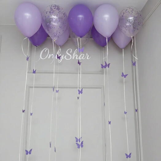 🦋Воздушные шары с бабочками🦋 Набор шаров 10шт / Фиолетовый шар, сиреневый шар, прозрачный шар с конфетти / Арт.ШП4