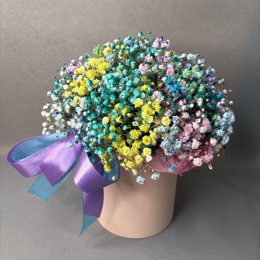 Коробка с радужной гипсофилой