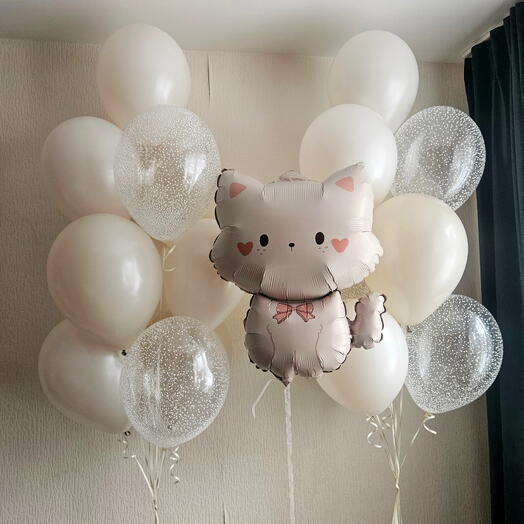 Бежевые и кремовые шары пенопластовые и котик,кошка,котенок для девочки,дочки-21шар