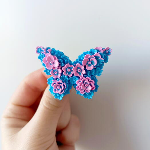 Брошь бабочка голубо-розовая