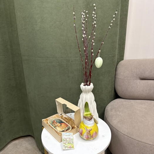 Пасхальная луковица Амариллисы + поднос + верба