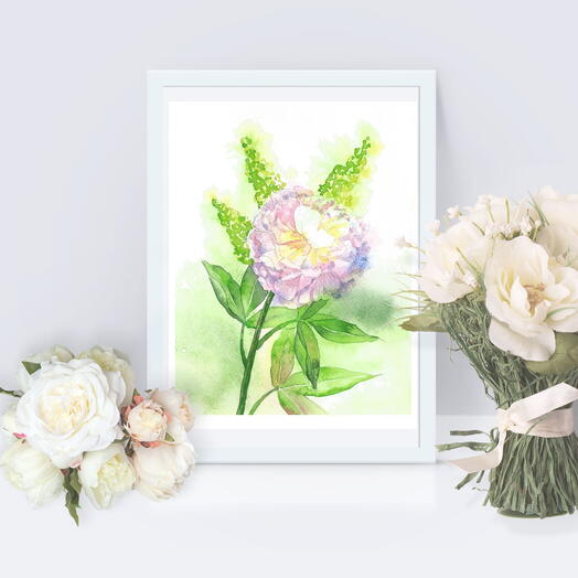 Картина акварель пион. Подарок девушке