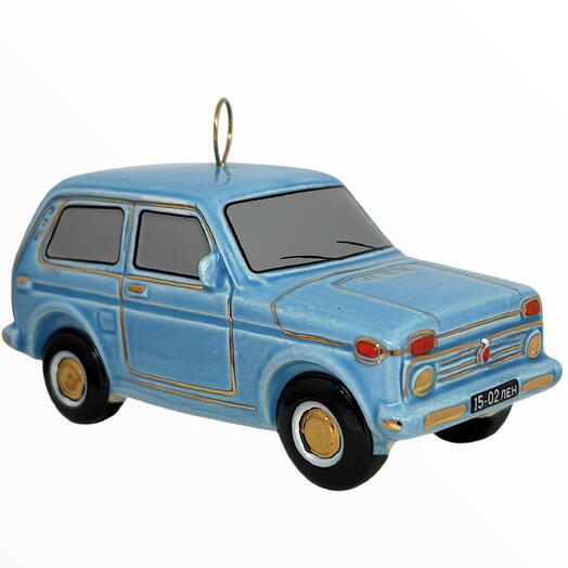 Ёлочная игрушка "Автомобиль Нива" (Фарфоровая мануфактура) голубая