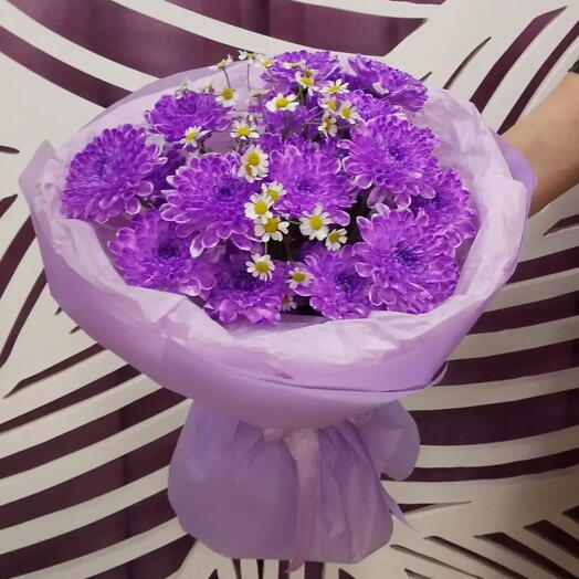 Сиреневая 💜 хризантема с ромашками