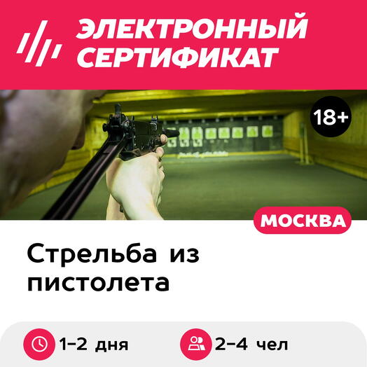 Подарочный сертификат Стрельба из 4 пистолетов для 2-4 чел 240 выстрел + гостевой домик