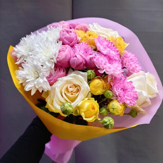 Букет в желто-розовых оттенках 🌼