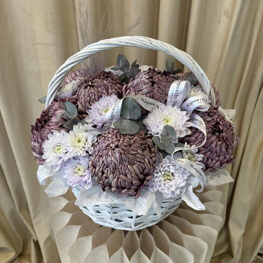 Корзина с хризантемой бигуди🎀