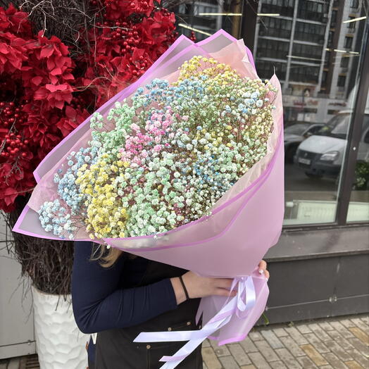 Радужный букет из гипсофилы💖