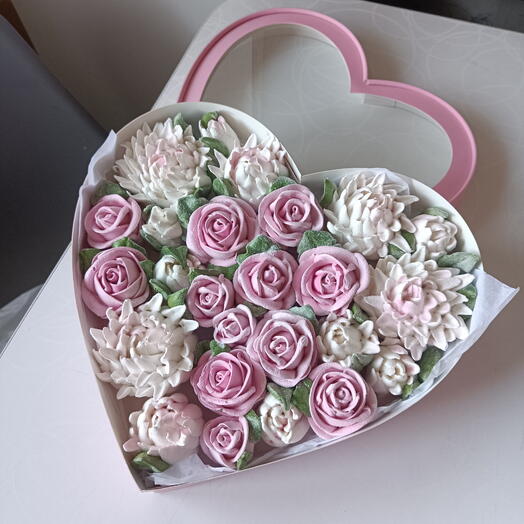 Зефирные цветы кробка сердце 30х25