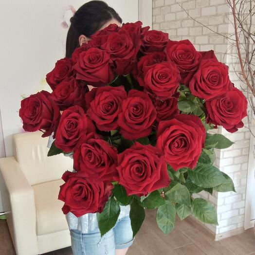 25 красных роз PREMIUM 70см