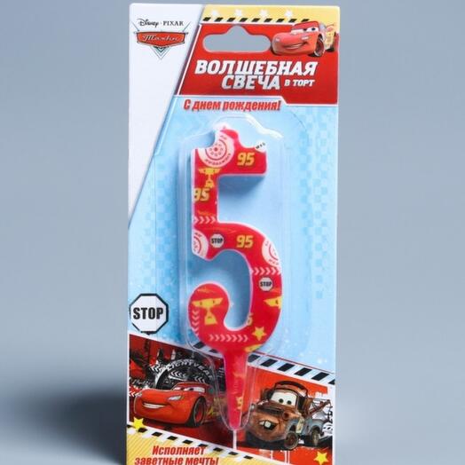 Свеча в торт цифра Дисней 5 "С Днем рождения", Тачки