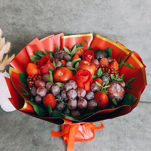 Fruit and berry bouquet with flowers,, Bright colors "